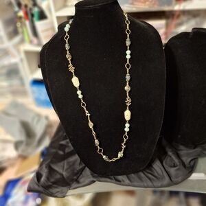 Lonna And Lilly Gold and Irridesent Blue Beaded Necklace 34" +2